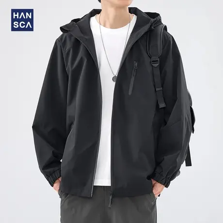 hansca黑色防风冲锋外套男士春秋季2025新款宽松休闲户外登山夹克图片