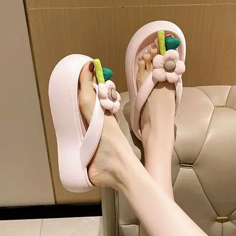 厚底增高人字拖女士夏季2025新款可爱花朵沙滩防滑夹脚外穿凉拖鞋商品大图