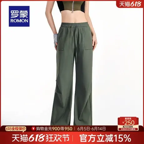 罗蒙女士高腰工装闪冰休闲裤2025夏季新款时尚休闲百搭显瘦直筒裤商品大图