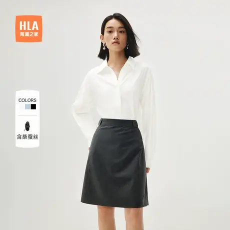 【含桑蚕丝】HLA/海澜之家休闲长袖V领白衬衫春新款宽松空调衫女商品大图