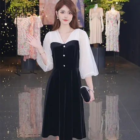 歌莉娅丝绒连衣裙女2025新款夏季出席重要场合穿搭裙子1E9R4H2B0图片