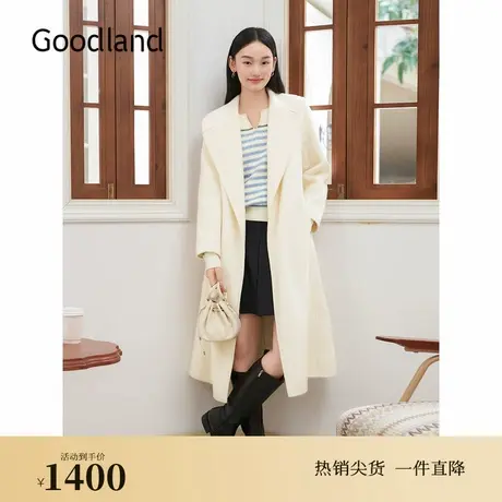 【绵羊毛+莱赛尔】Goodland美地2024冬新款双面呢大衣浴袍式外套图片