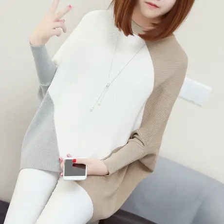 不规则蝙蝠衫女慵懒风圆领毛衣春季长袖宽松针织外套2022春装新款图片