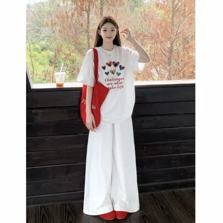 白色短袖t恤女2025新款夏季宽松半袖纯棉圆领百搭小众设计感上衣图片