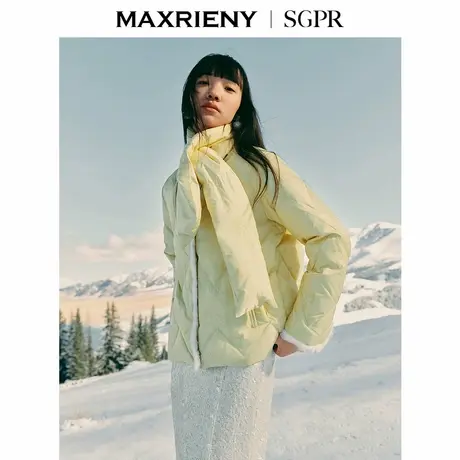【商场同款】MAXRIENY中式贵雅羽绒服女水貂毛皮围脖设计保暖外套商品大图