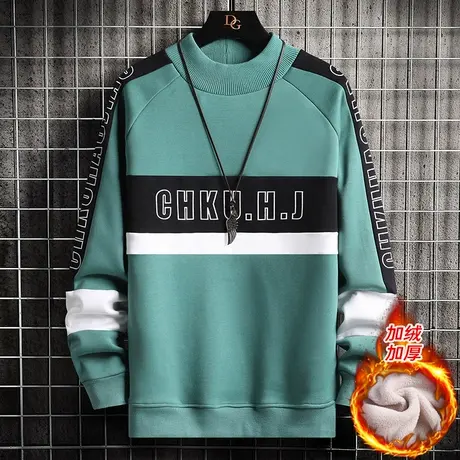 加绒加厚半高领卫衣男孩秋冬季打底衫青少年初中高中学生冬装上衣商品大图