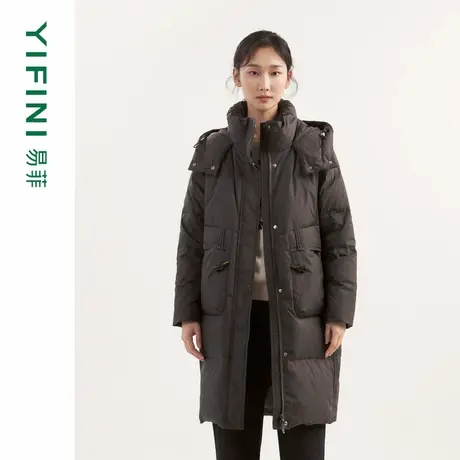 [专柜同款]Yifini/易菲连帽保暖加厚中长款通勤宽松羽绒服冬新商品大图