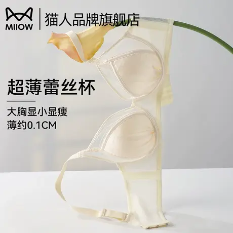 猫人内衣女大胸显小收副乳防下垂大码软钢圈聚拢性感蕾丝文胸罩商品大图
