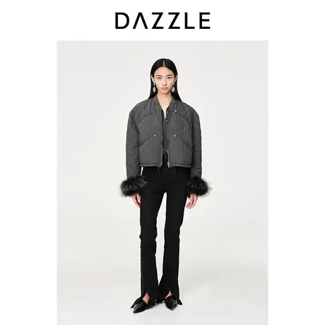 DAZZLE地素奥莱春秋黑色百搭弹力修身开叉脚口牛仔喇叭裤女商品大图