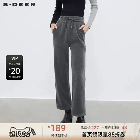 sdeer圣迪奥女装休闲抽绳松紧插袋肌理直筒长裤S23480804商品大图