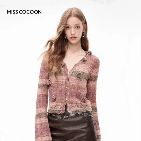 【七七酱专享】MISSCOCOON条纹渐变色外套显瘦羊毛针织开衫商品大图