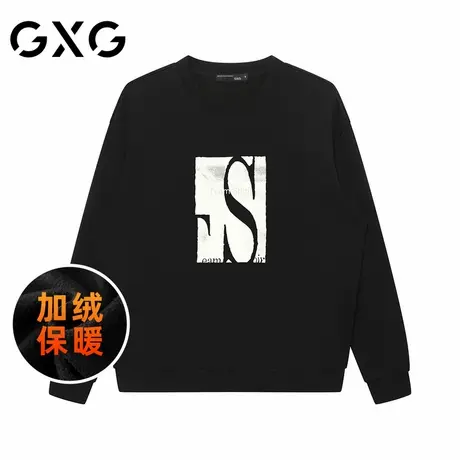 【新品】GXG男装【加厚防风】24冬创意厚板字母加绒保暖圆领卫衣图片
