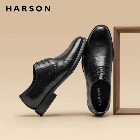 哈森西装男鞋高级系带软底真皮德比鞋男士新款休闲商务皮鞋男增高商品大图