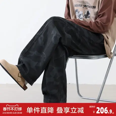 唐狮2026春季新款男迷彩休闲长裤少年感工装设计感复古宽松男裤图片