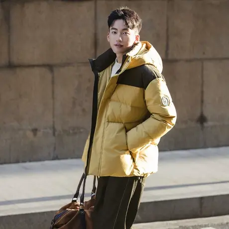 唐狮冬季男连帽外套撞色拼接短款羽绒服男款冬季时尚休闲保暖TUTA商品大图