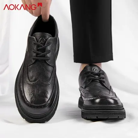 奥康男士商务皮鞋英伦风雕花系带厚底增高百搭休闲鞋软底轻便舒适商品大图