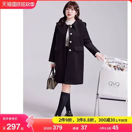 2023冬季新款大码女装厚毛呢外套呢子大衣宽松中长款遮肉显瘦胖mm商品大图