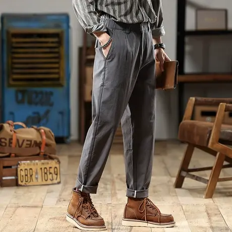 宽松百搭工装休闲裤时尚潮流舒适裤暗条高织密度精梳斜纹布工装裤图片