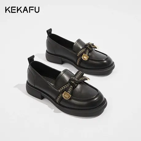 珂卡芙法式英伦风小皮鞋女秋季2023年新款黑色厚底乐福鞋粗跟单鞋商品大图