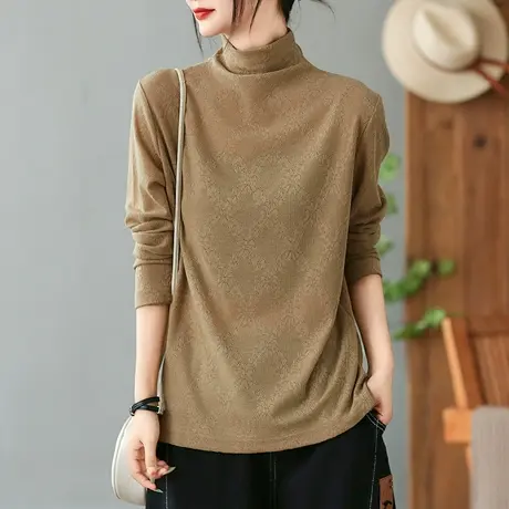 dza 复古纯色棉线针织衫女士秋冬洋气内搭上衣打底衫漂亮高领毛衣商品大图