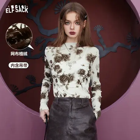 妖精的口袋【两件套】修身长袖t恤女2023冬季新款内搭吊带打底衫图片