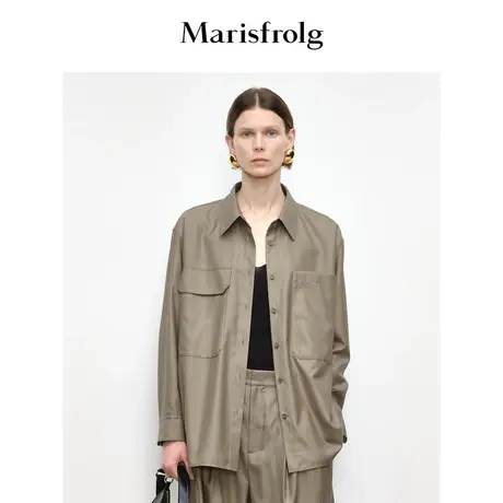 【精工衬衫】Marisfrolg玛丝菲尔秋季设计感驼色复古工装风衬衫商品大图