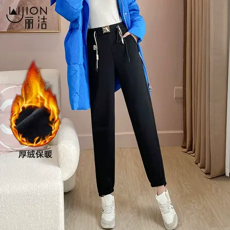 黑色束脚运动裤女2023新款哈伦裤子冬季宽松显瘦大码加绒休闲卫裤商品大图