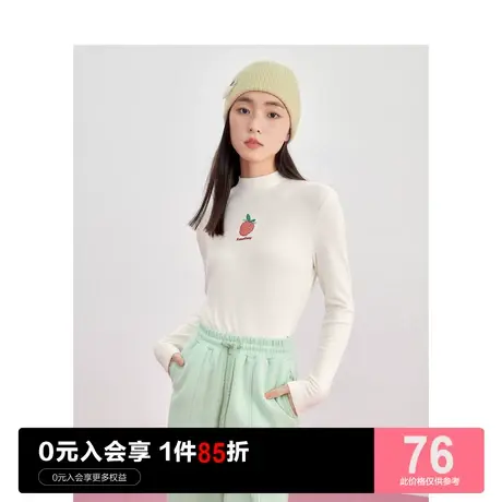 乐町绒感打底衫女内搭2023春季新款女装半高领上衣白色针织衫商品大图