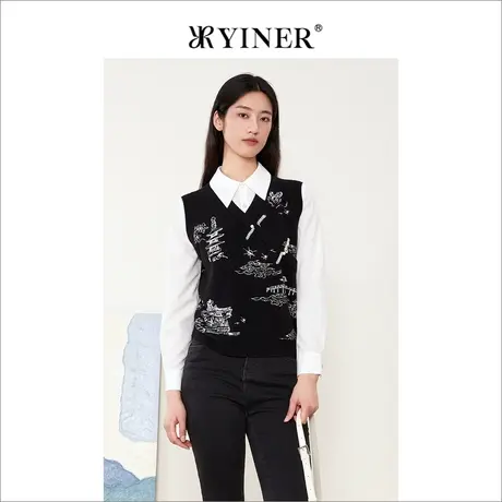 音儿美地女装2022秋季新款假两件上衣长袖毛衣针织衫商品大图