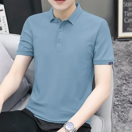 夏季短袖t恤男装翻领polo衫保罗潮牌潮流纯色半袖上衣服简约百搭商品大图
