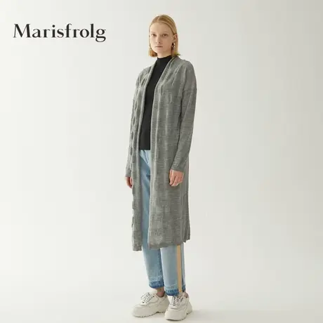 【言选好物】玛丝菲尔羊毛秋季新款灰色开衫气质毛针织衫毛衣商品大图