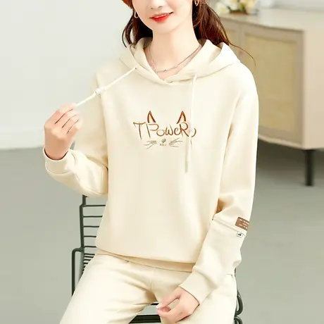 刺绣连帽卫衣女秋2023年新款时尚洋气小个子宽松上衣百搭薄款外套图片