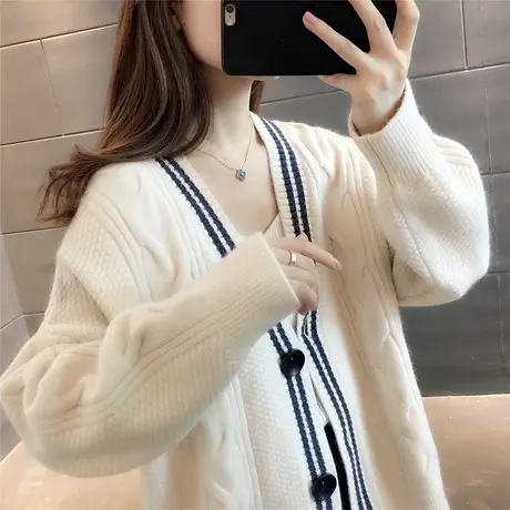 2023秋季新款韩版毛衣针织开衫女学院风减龄外搭长袖宽松洋气外套图片
