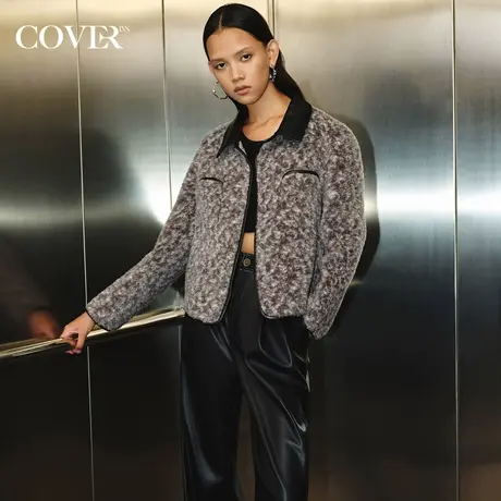 COVER冬季撞色真皮提花羊毛小香风外套商品大图