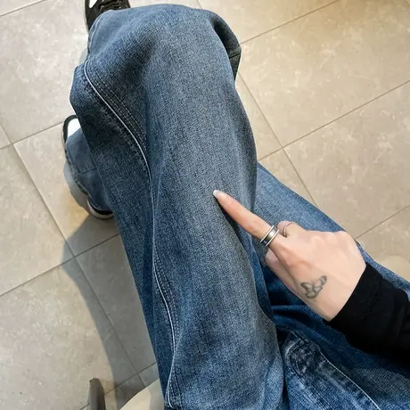 高腰阔腿牛仔裤女2023年春秋新款女士小个子复古宽松高腰直筒裤子商品大图