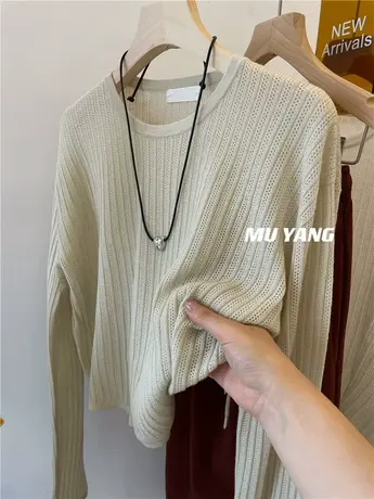 入秋装浪漫氛围针织衫鸡爪纹圆领长袖软糯针织衫百搭洋气外穿上衣商品大图