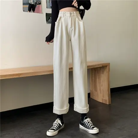 高腰直筒牛仔裤女小个子2023年新款春秋季显瘦宽松阔腿九分烟管裤图片