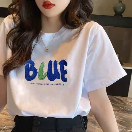 白色短袖T恤女装夏季2023年新款印花潮牌白色情侣春秋打底衫ins潮商品大图