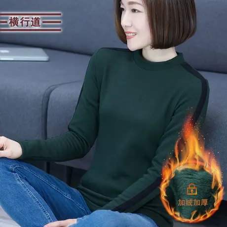 2024春季加厚加绒半高领打底衫中年妈妈长袖t恤女黑色上衣外穿图片
