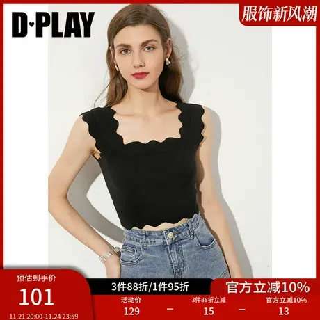 DPLAY【惠品】秋装新黑色复古方领通勤针织背心少女感针织背心图片