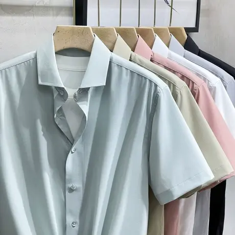 冰丝高级感短袖衬衫男士商务休闲免烫抗皱短袖夏季薄款衬衣男正装商品大图