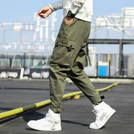 工装裤男秋季2023新款加绒大码冬束脚宽松潮牌修身运动男生休闲裤商品大图