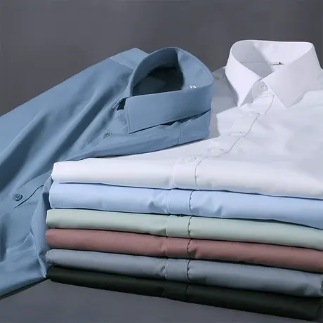 秋季新款高级感商务灰色衬衫男士长袖正装男士结婚帅气工装白衬衣图片