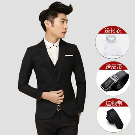 西服套装男士三件套韩版修身夏季小西装职业正装伴郎新郎结婚礼服图片