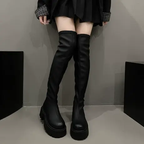 过膝靴女2023年冬季新款厚底增高小个子高筒靴网红爆款粗跟长筒靴图片