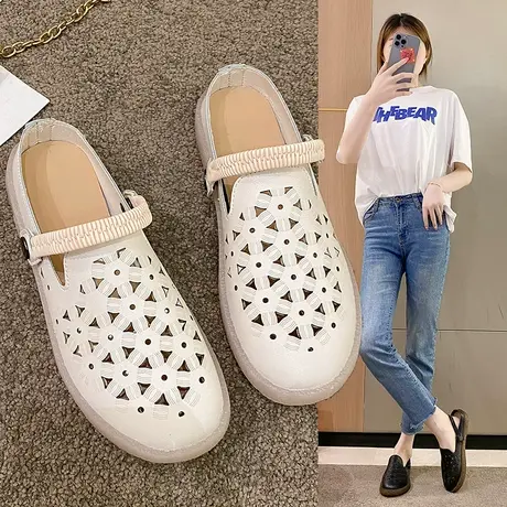 两穿凉鞋女拖鞋夏季外穿一脚蹬懒人鞋无后跟单鞋网红时尚凉拖孕妇图片