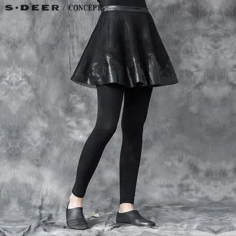 sdeer圣迪奥女2017冬装现代科技感网格贴片半身短裙S15481395图片