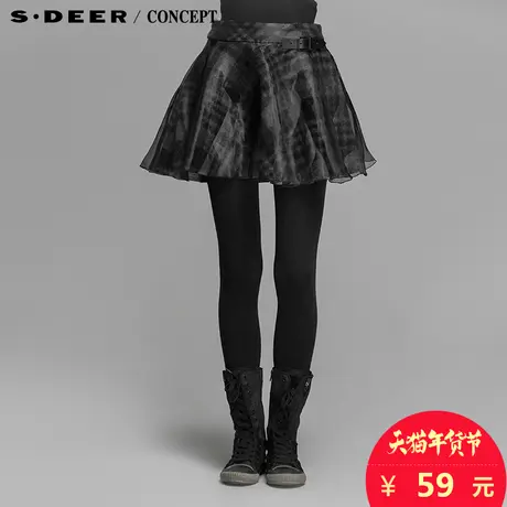 sdeer圣迪奥女2017冬装现代欧根纱设计欧根纱毛呢短裙S14481360图片