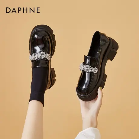 达芙妮厚底乐福鞋女一脚蹬2021年新款水晶英伦风小皮鞋日系女jk鞋图片