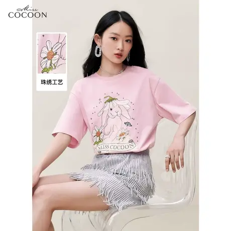 miss COCOO卡通印花短袖T恤女2023夏装新款时尚宽松百搭减龄上衣商品大图